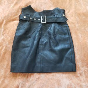 J.ing Black Pleated Faux-Leather Skirt with Hardware